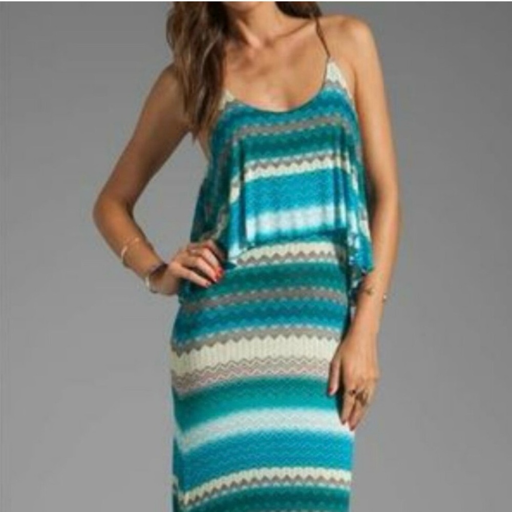 Karina Grimaldi Beige, Blue & White Striped Maxi Dress - Size Small